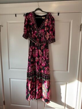 FARM Rio Pink and Black Floral Maxi Dress